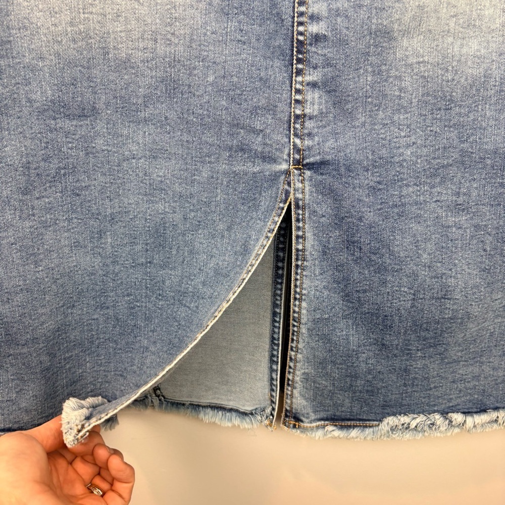 APNY • Fray Hem A-Line Denim Midi Pencil Skirt - Picture 10 of 15